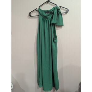 Stunning emerald green sleeveless halter neck w/tie detail midi dress size Med